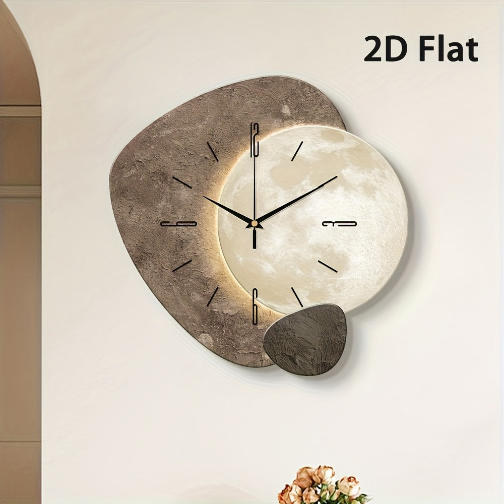 2D Moon Wall Clock: Silent, Modern, and Decorative for Living Rooms, Bedrooms, and Offices