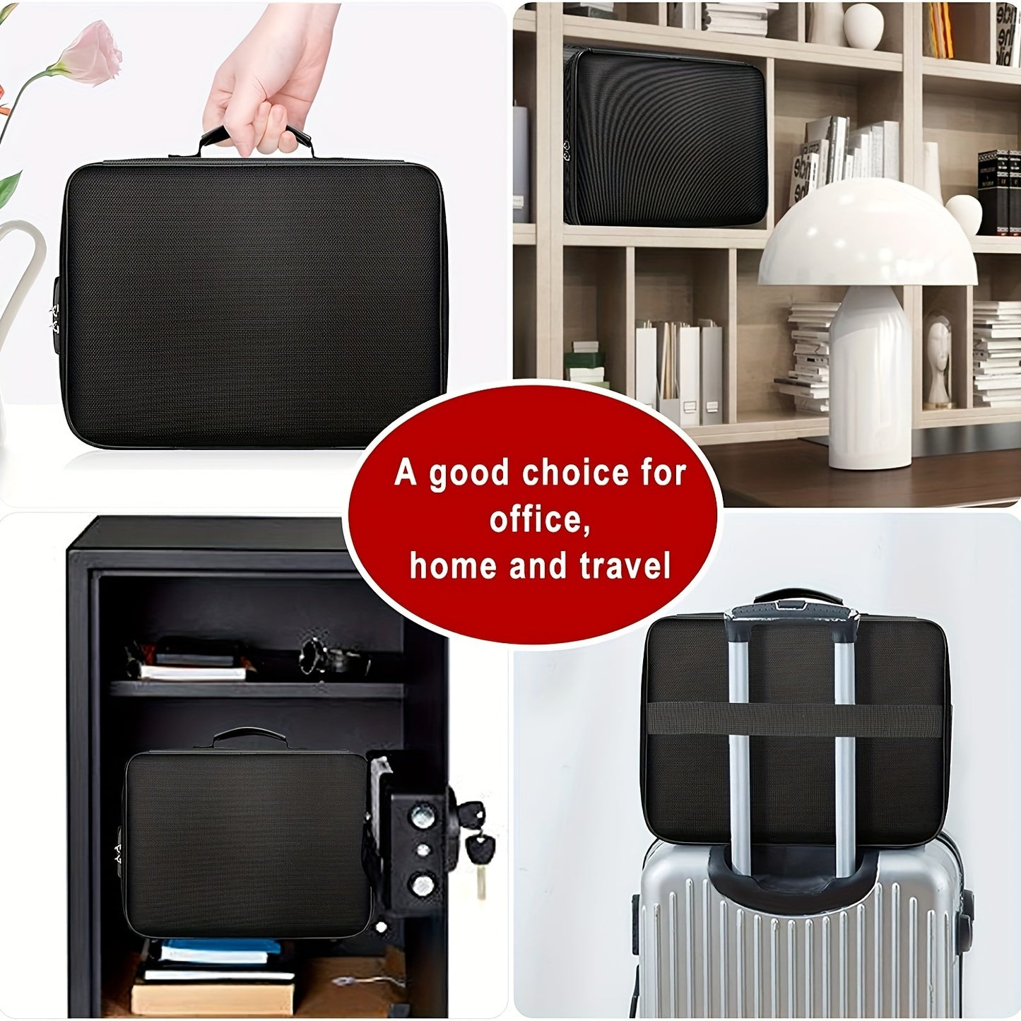 3-Layer Document Bag with Lock, Fire & Water Resistant File Storage