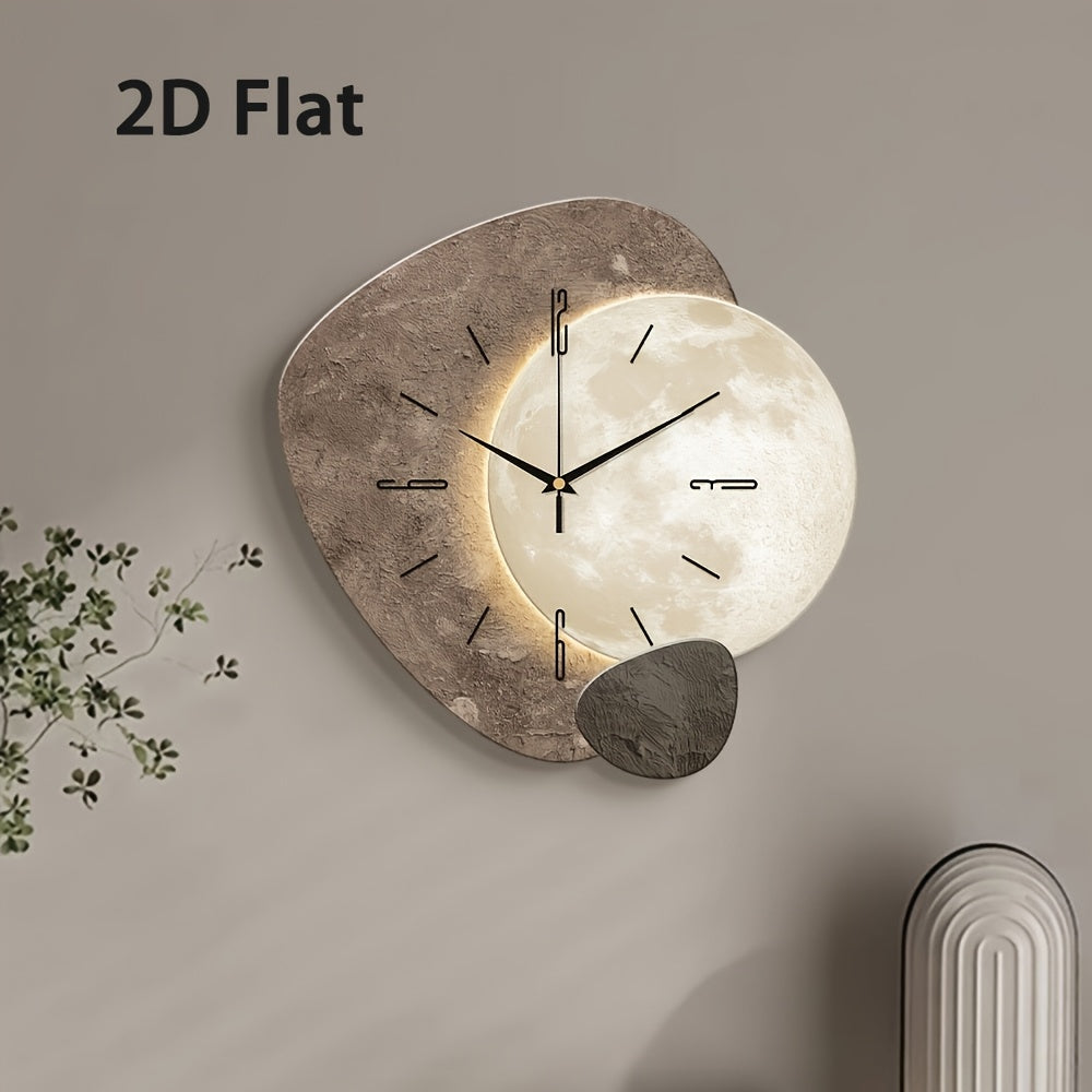 2D Moon Wall Clock: Silent, Modern, and Decorative for Living Rooms, Bedrooms, and Offices