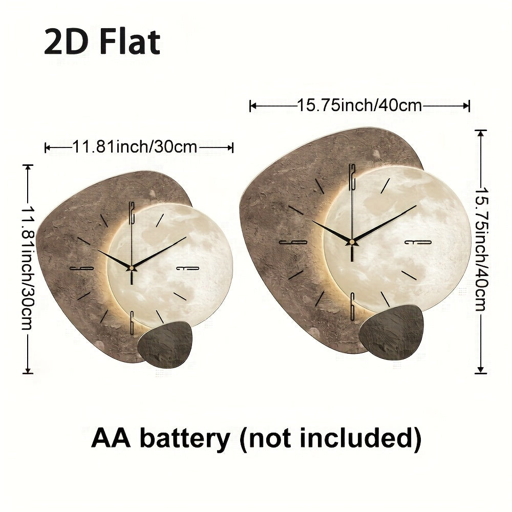 2D Moon Wall Clock: Silent, Modern, and Decorative for Living Rooms, Bedrooms, and Offices