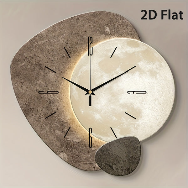 2D Moon Wall Clock: Silent, Modern, and Decorative for Living Rooms, Bedrooms, and Offices