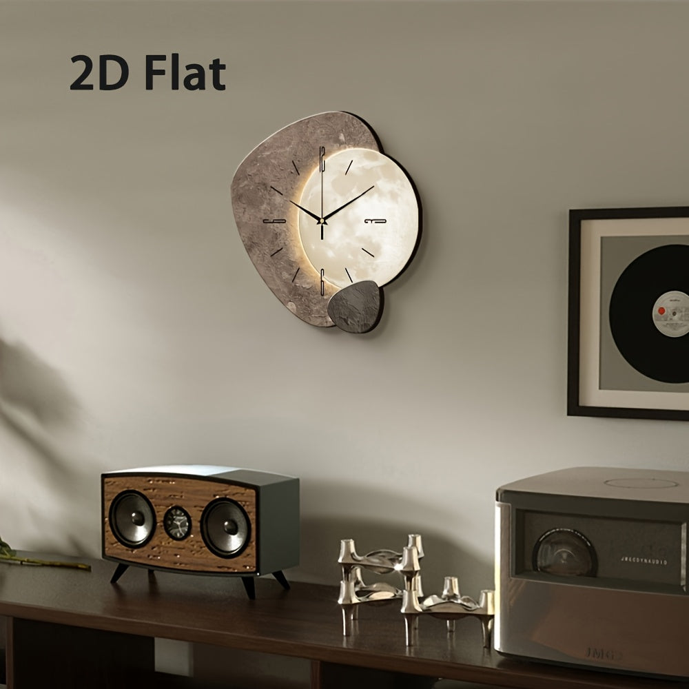 2D Moon Wall Clock: Silent, Modern, and Decorative for Living Rooms, Bedrooms, and Offices