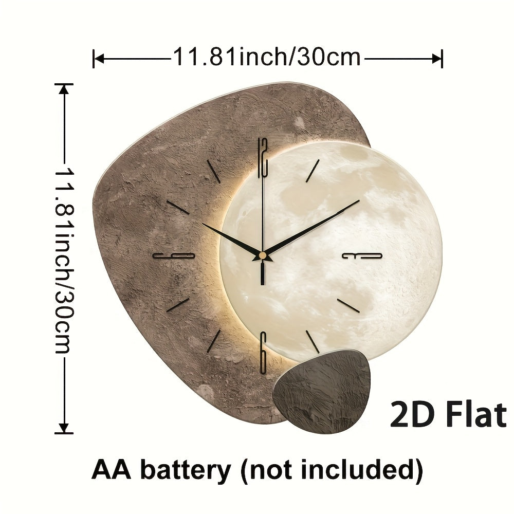 2D Moon Wall Clock: Silent, Modern, and Decorative for Living Rooms, Bedrooms, and Offices