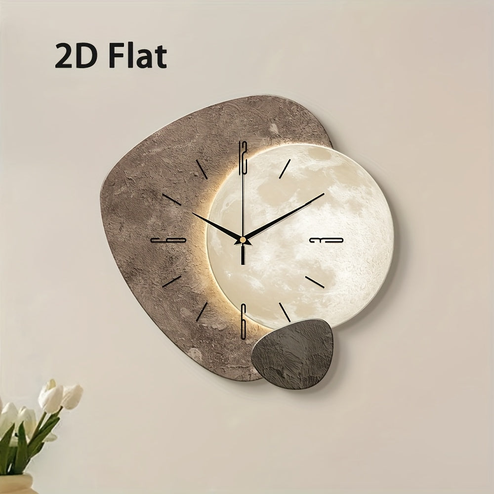 2D Moon Wall Clock: Silent, Modern, and Decorative for Living Rooms, Bedrooms, and Offices