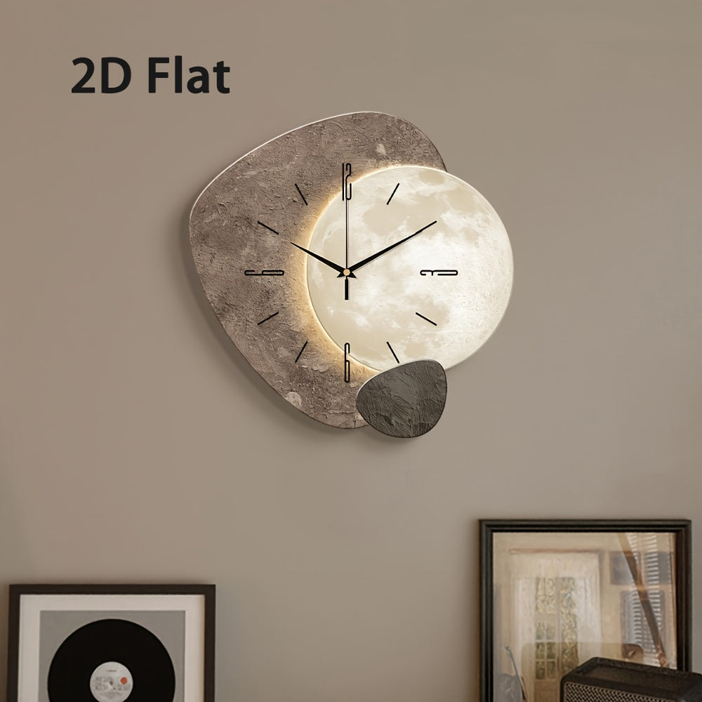 2D Moon Wall Clock: Silent, Modern, and Decorative for Living Rooms, Bedrooms, and Offices
