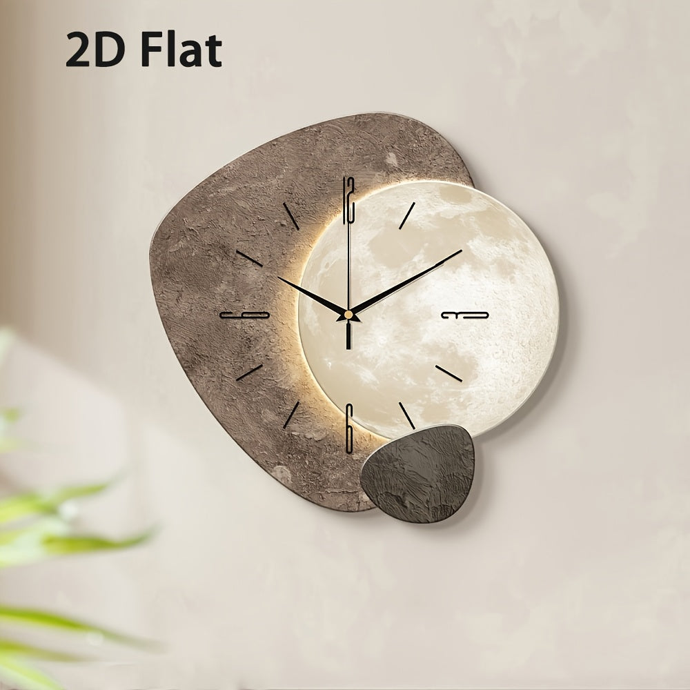 2D Moon Wall Clock: Silent, Modern, and Decorative for Living Rooms, Bedrooms, and Offices