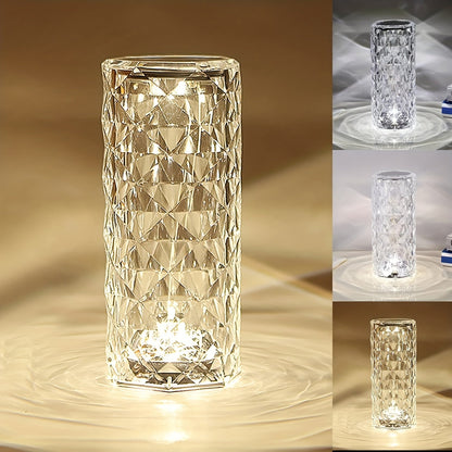 Touch Control Crystal Diamond Lamp: 3-Color Changing LED Night Light for Home, Office, and Party Xyrvona