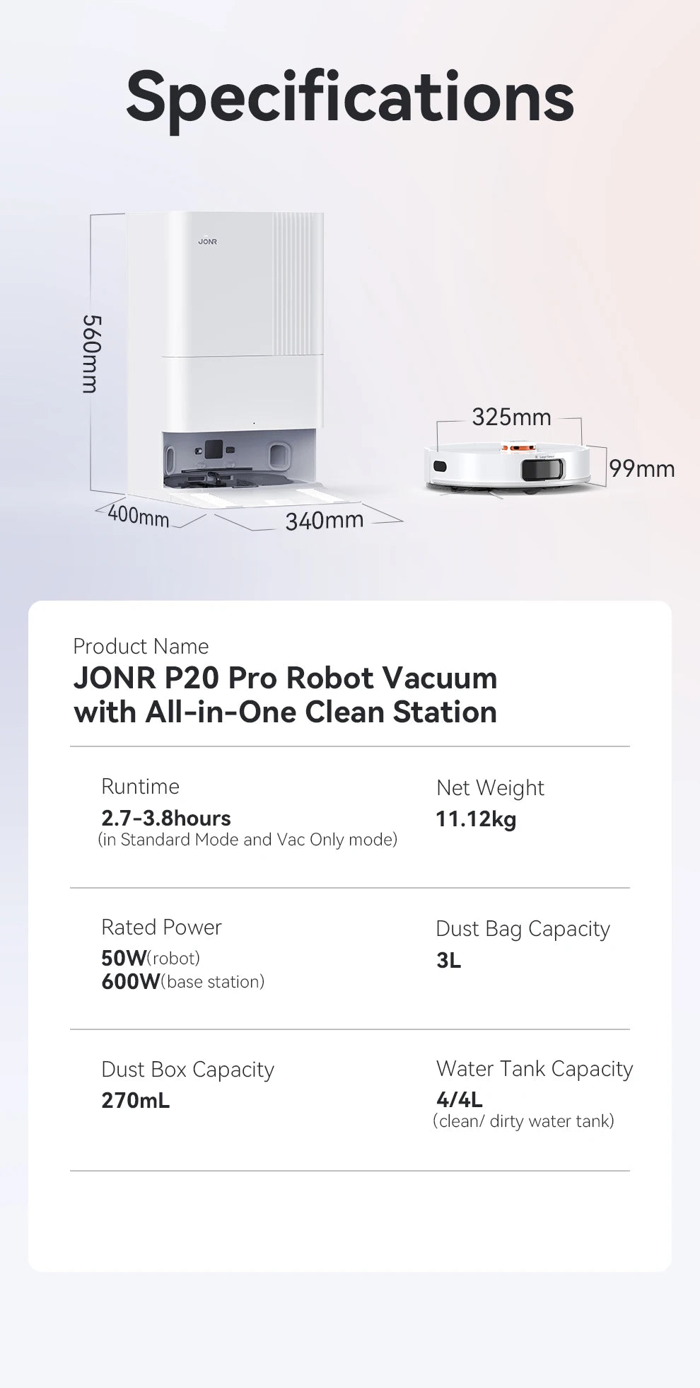 JONR Robot Vacuum P20 Pro International Edition Mopping