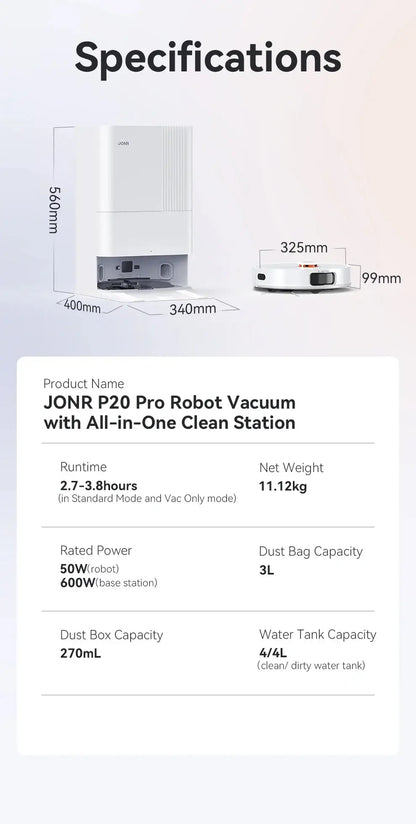 Optimized: JONR Robot Vacuum P20 Pro – Self-Cleaning Mop, 7000Pa Suction Xyrvona