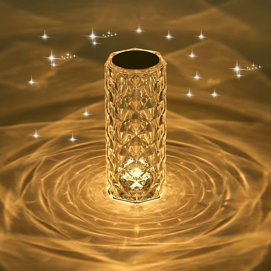 Touch Control Crystal Diamond Lamp: 3-Color Changing LED Night Light for Home, Office, and Party